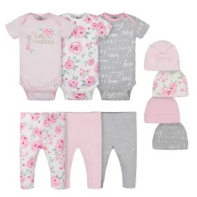 10-Piece Baby Girls Floral Onesies® Bodysuits, Pants, and Caps Set 10-Piece Baby Girls Floral Onesies® Bodysuits, Pants, and Caps Set