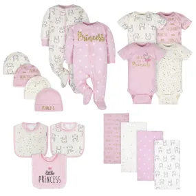 17-Piece Baby Girls Little Princess Apparel & Blankets Set 17-Piece Baby Girls Little Princess Apparel & Blankets Set