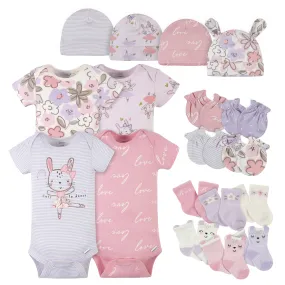 18-Piece Baby Girls Bunny Ballerina Onesies® Bodysuit, Mitten, Cap, & Sock Set 18-Piece Baby Girls Bunny Ballerina Onesies® Bodysuit, Mitten, Cap, & Sock Set
