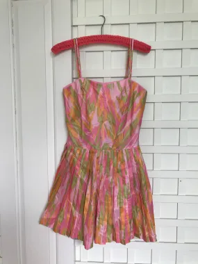 1960s Pinup MOD Abstract Swimsuit Romper w Pleated Skirt 1960s Pinup MOD Abstract Swimsuit Romper w Pleated Skirt
