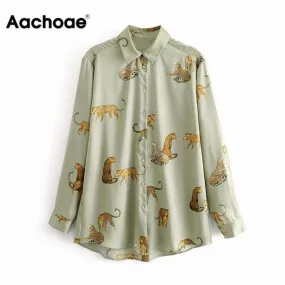 2021 Aachoae Leopard Woman's Turn Down Collar Blouse Long Sleeve  Size XS - Plus Size 2021 Aachoae Leopard Woman's Turn Down Collar Blouse Long Sleeve  Size XS - Plus Size