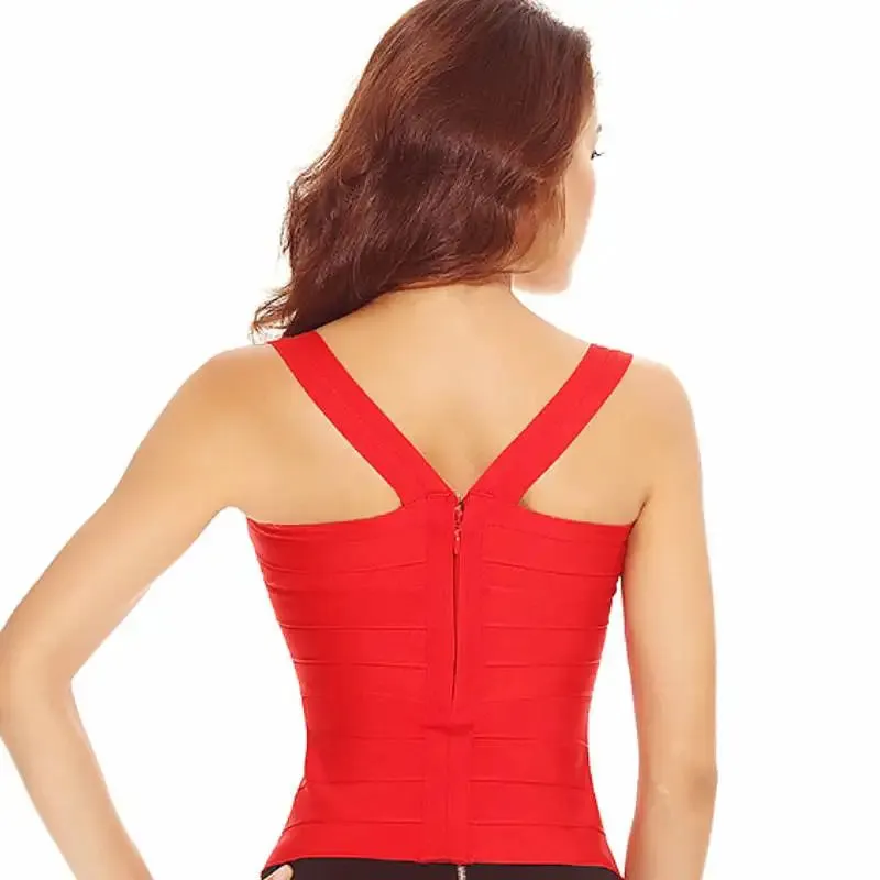2024 Red Criss Cross Bandage Tank Top for Office Ladies