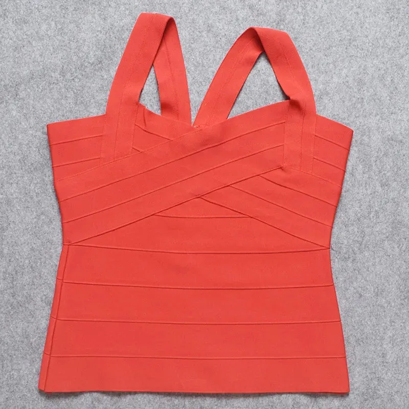 2024 Red Criss Cross Bandage Tank Top for Office Ladies