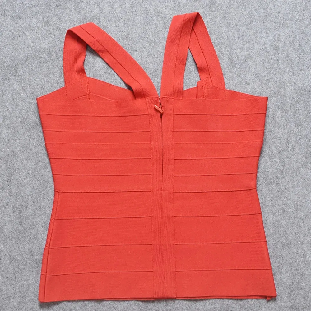 2024 Red Criss Cross Bandage Tank Top for Office Ladies