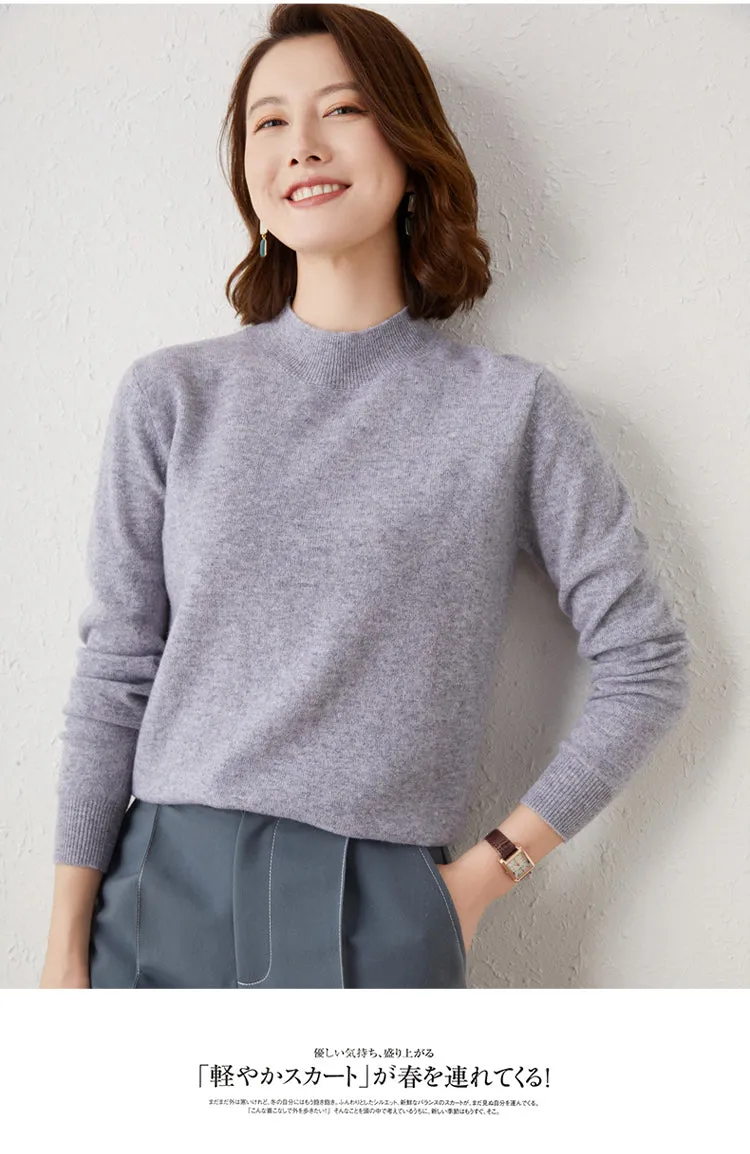 2024 Women Solid Half High Collar Cashmere Sweater Autumn Winter Loose Plus-Size Knitted Wool Casual Sweater Bottoming Shirt