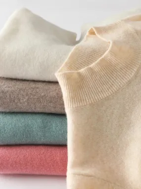 2024 Women Solid Half High Collar Cashmere Sweater Autumn Winter Loose Plus-Size Knitted Wool Casual Sweater Bottoming Shirt 2024 Women Solid Half High Collar Cashmere Sweater Autumn Winter Loose Plus-Size Knitted Wool Casual Sweater Bottoming Shirt