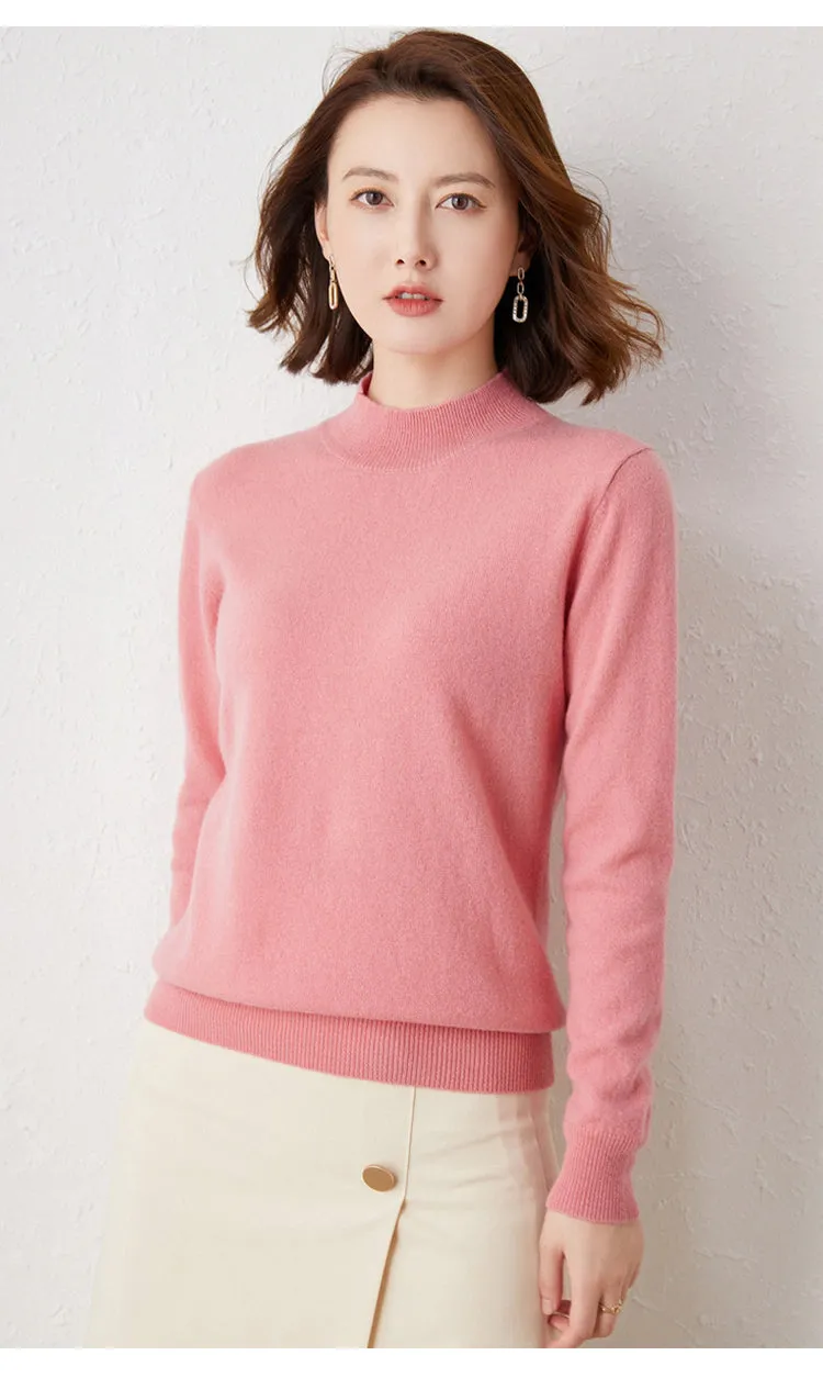 2024 Women Solid Half High Collar Cashmere Sweater Autumn Winter Loose Plus-Size Knitted Wool Casual Sweater Bottoming Shirt
