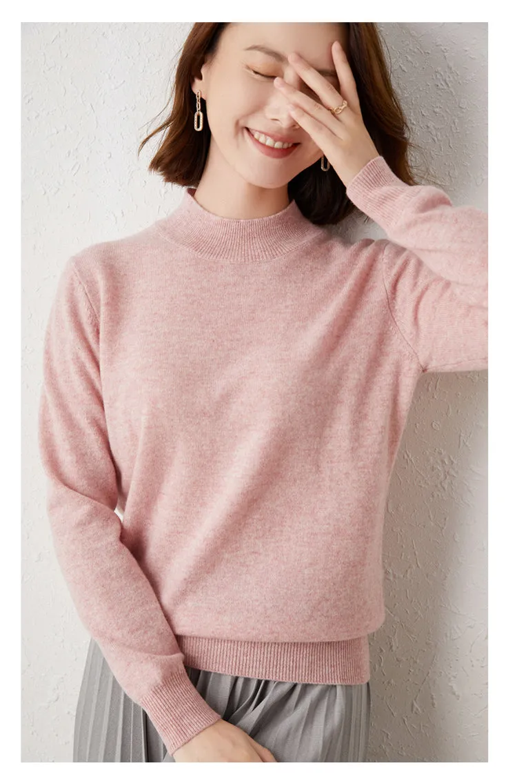 2024 Women Solid Half High Collar Cashmere Sweater Autumn Winter Loose Plus-Size Knitted Wool Casual Sweater Bottoming Shirt