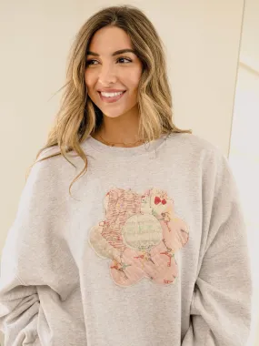2XL Flower Quilted Applique Gray Thrifted Sweatshirt 2XL Flower Quilted Applique Gray Thrifted Sweatshirt