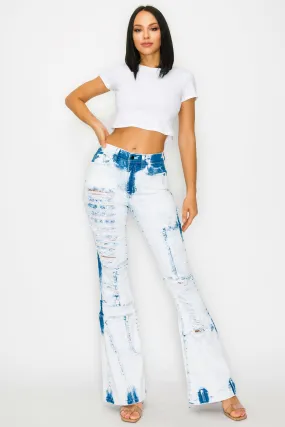 40567 Women's Mid Rise Bleached Flare Jeans W/ upper leg destruction 40567 Women's Mid Rise Bleached Flare Jeans W/ upper leg destruction