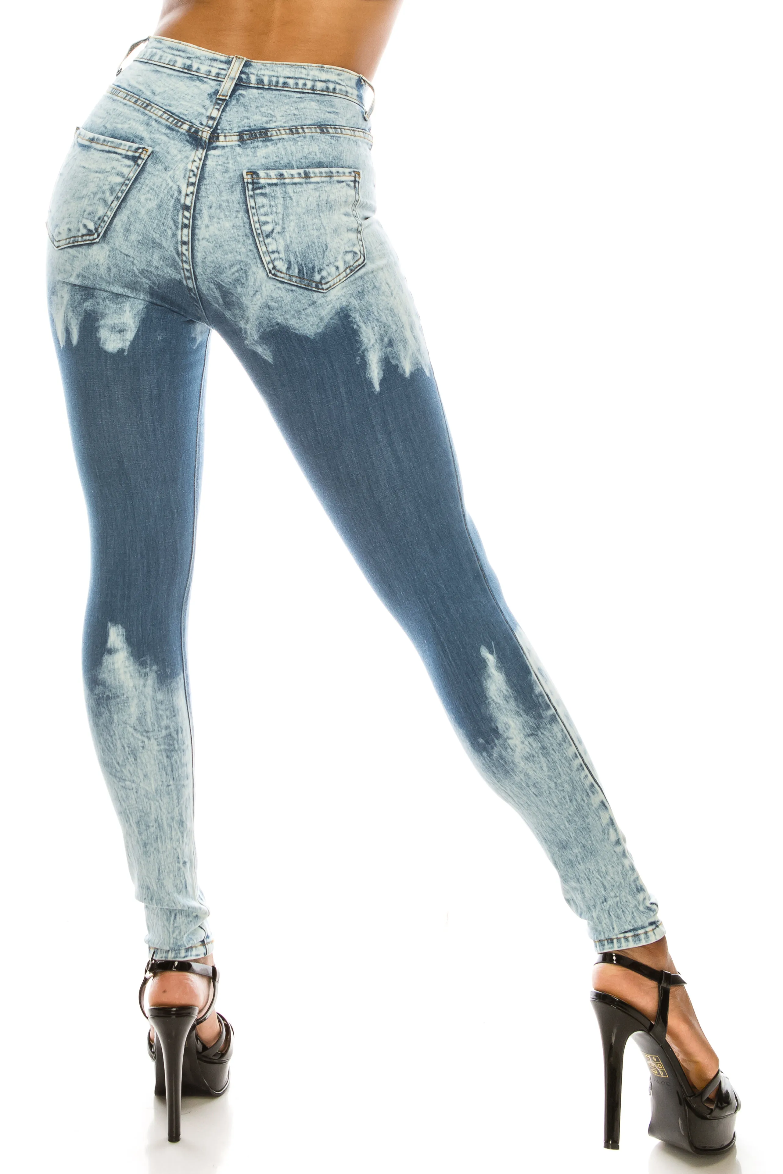 4599 Women's Super High Waisted Acid Washed Skinny Jeans