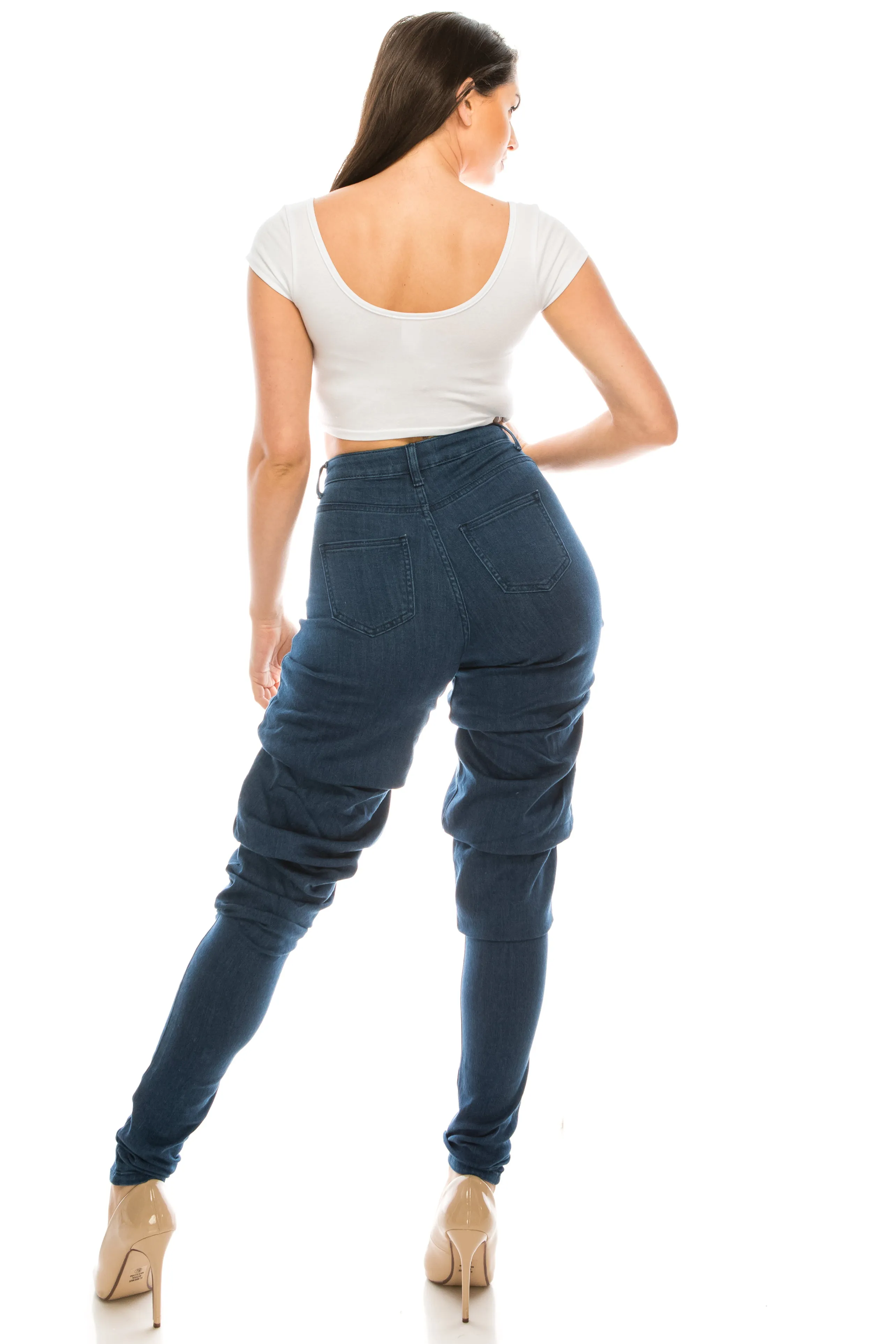4685 Super High Waisted Scrunch Up Ruched Jeans