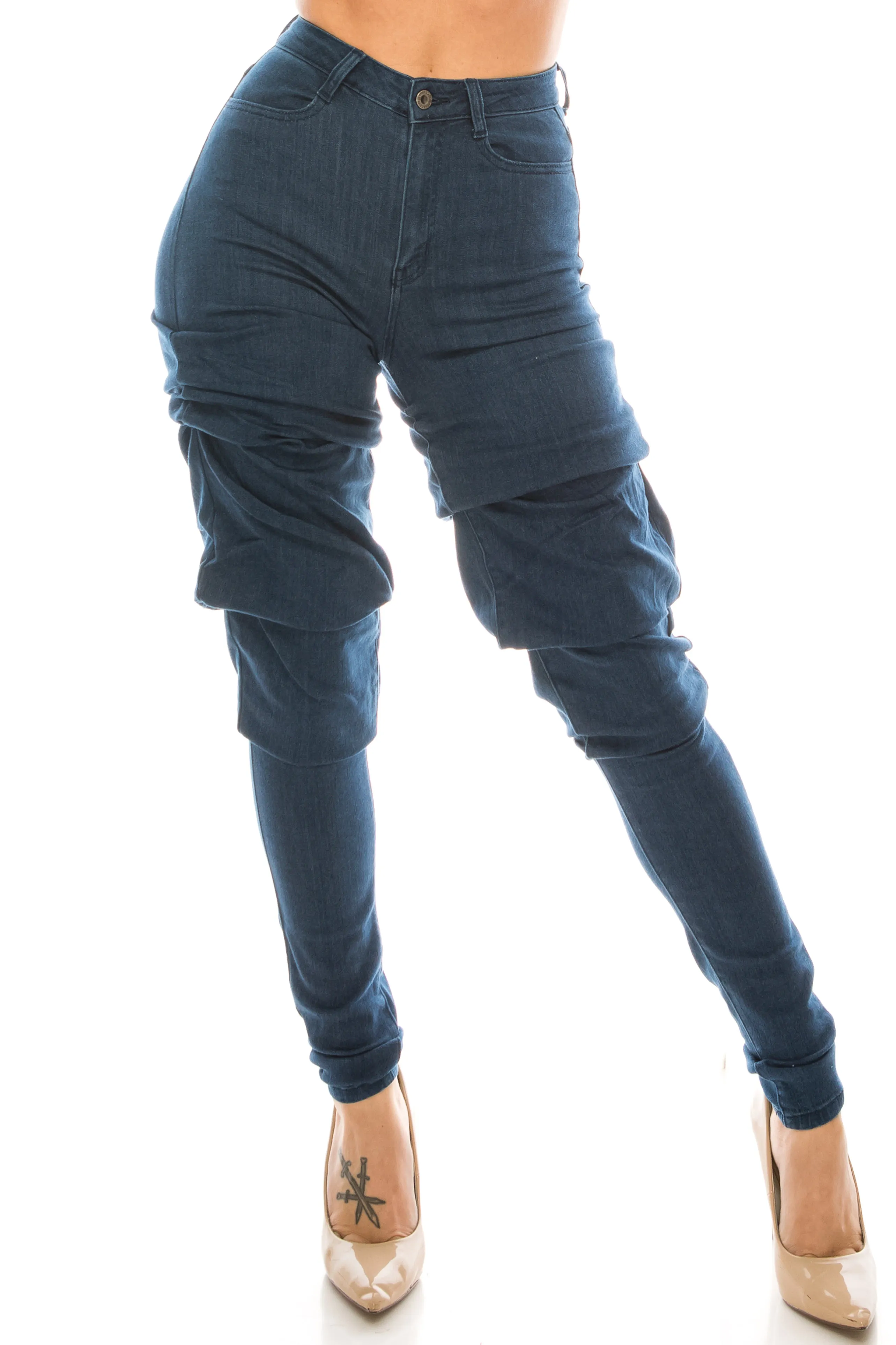 4685 Super High Waisted Scrunch Up Ruched Jeans