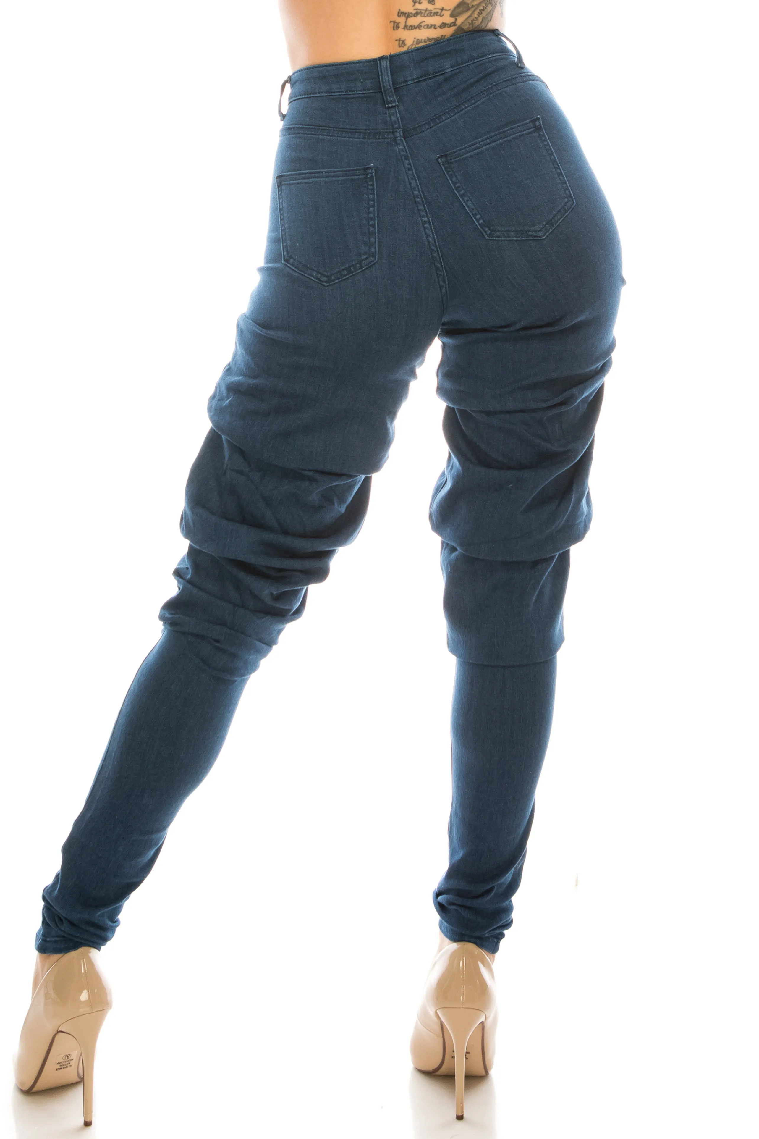 4685 Super High Waisted Scrunch Up Ruched Jeans