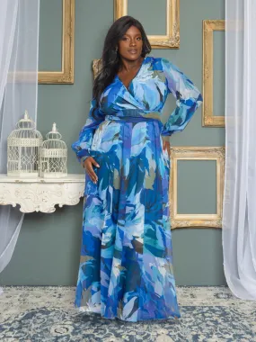 Abigail Plus Size Chiffon Maxi Dress in Blue Floral Abigail Plus Size Chiffon Maxi Dress in Blue Floral