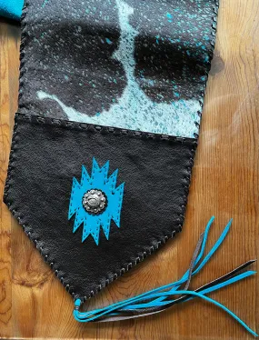 Acid Washed Turquoise Cowhide & Leather Table Runner Acid Washed Turquoise Cowhide & Leather Table Runner