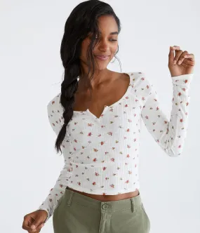 Aeropostale Womens' Long Sleeve Seriously Soft Floral Notch-Neck Shrunken Tee - White - Size M - Cotton - Teen Fashion & Clothing Cream Aeropostale Womens' Long Sleeve Seriously Soft Floral Notch-Neck Shrunken Tee - White - Size M - Cotton - Teen Fashion & Clothing Cream