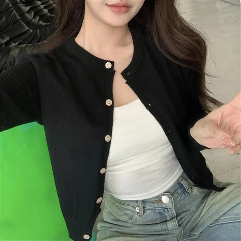 Alobee Red Cardigan Knit Early Autumn Women Clothes New 2024 Outdoor Crop Sweater Outerwear Long Sleeve Top Bottoming Shirt