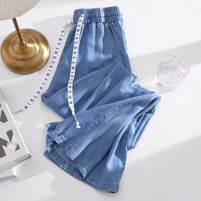 Ankle-length Straight Leg Jeans Summer Elastic High Waist Wide Leg Denim Baggy Pants Women Oversize 4xl Pantalones Blue Vaqueros