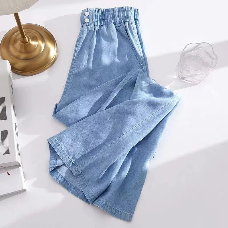 Ankle-length Straight Leg Jeans Summer Elastic High Waist Wide Leg Denim Baggy Pants Women Oversize 4xl Pantalones Blue Vaqueros