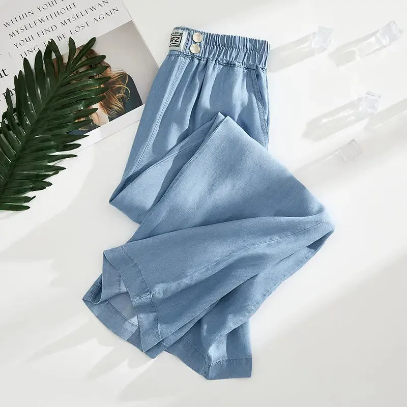 Ankle-length Straight Leg Jeans Summer Elastic High Waist Wide Leg Denim Baggy Pants Women Oversize 4xl Pantalones Blue Vaqueros