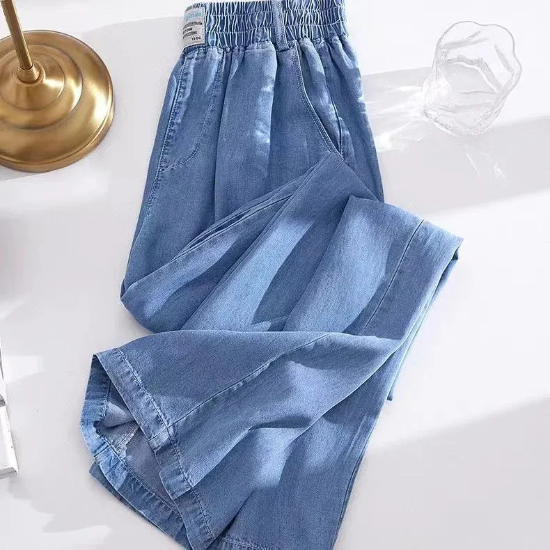 Ankle-length Straight Leg Jeans Summer Elastic High Waist Wide Leg Denim Baggy Pants Women Oversize 4xl Pantalones Blue Vaqueros