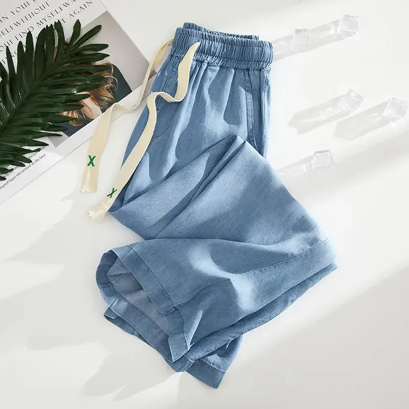 Ankle-length Straight Leg Jeans Summer Elastic High Waist Wide Leg Denim Baggy Pants Women Oversize 4xl Pantalones Blue Vaqueros