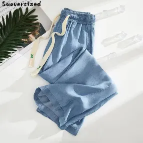 Ankle-length Straight Leg Jeans Summer Elastic High Waist Wide Leg Denim Baggy Pants Women Oversize 4xl Pantalones Blue Vaqueros Ankle-length Straight Leg Jeans Summer Elastic High Waist Wide Leg Denim Baggy Pants Women Oversize 4xl Pantalones Blue Vaqueros
