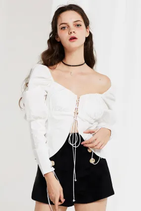 Anna Lace Up Blouse with Puff Sleeve-2 Colors Anna Lace Up Blouse with Puff Sleeve-2 Colors