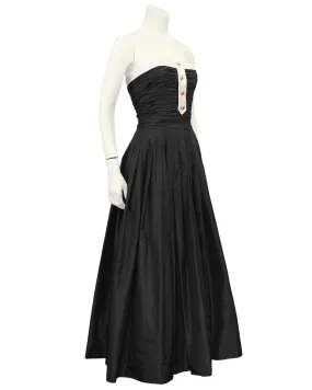 Autumn 1986 Runway Strapless Black Taffeta Tea Length Dress Autumn 1986 Runway Strapless Black Taffeta Tea Length Dress