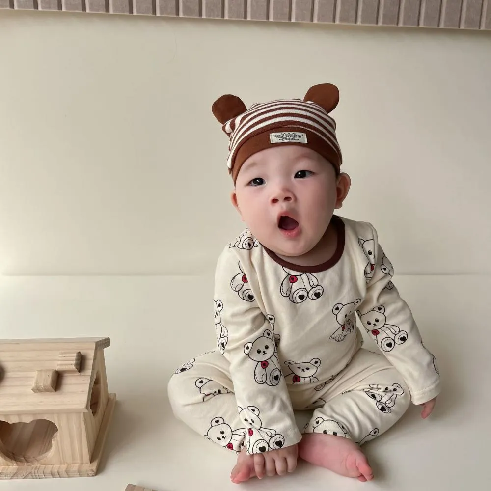 Autumn Printed Long-sleeved Cute Bear Bottoming Shirt Set Baby Clothes Wholesale