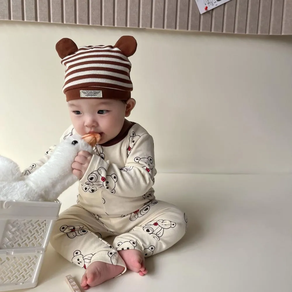 Autumn Printed Long-sleeved Cute Bear Bottoming Shirt Set Baby Clothes Wholesale