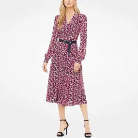 Autumn V-neck Vintage Floral Print Midi Dress Autumn V-neck Vintage Floral Print Midi Dress
