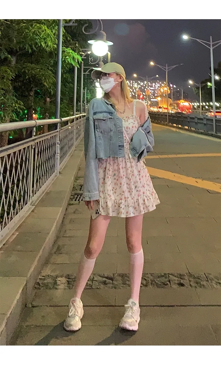 Autumn Vintage Elegant Strap Dress Women Floral Retro Evening Party Midi Dresses Print Casual Sweet Korean Fashion Dresses