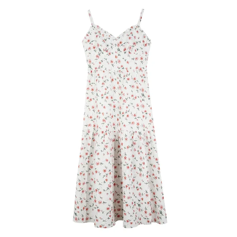 Autumn Vintage Elegant Strap Dress Women Floral Retro Evening Party Midi Dresses Print Casual Sweet Korean Fashion Dresses