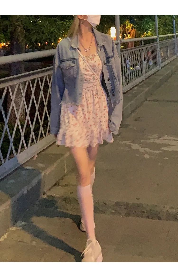 Autumn Vintage Elegant Strap Dress Women Floral Retro Evening Party Midi Dresses Print Casual Sweet Korean Fashion Dresses