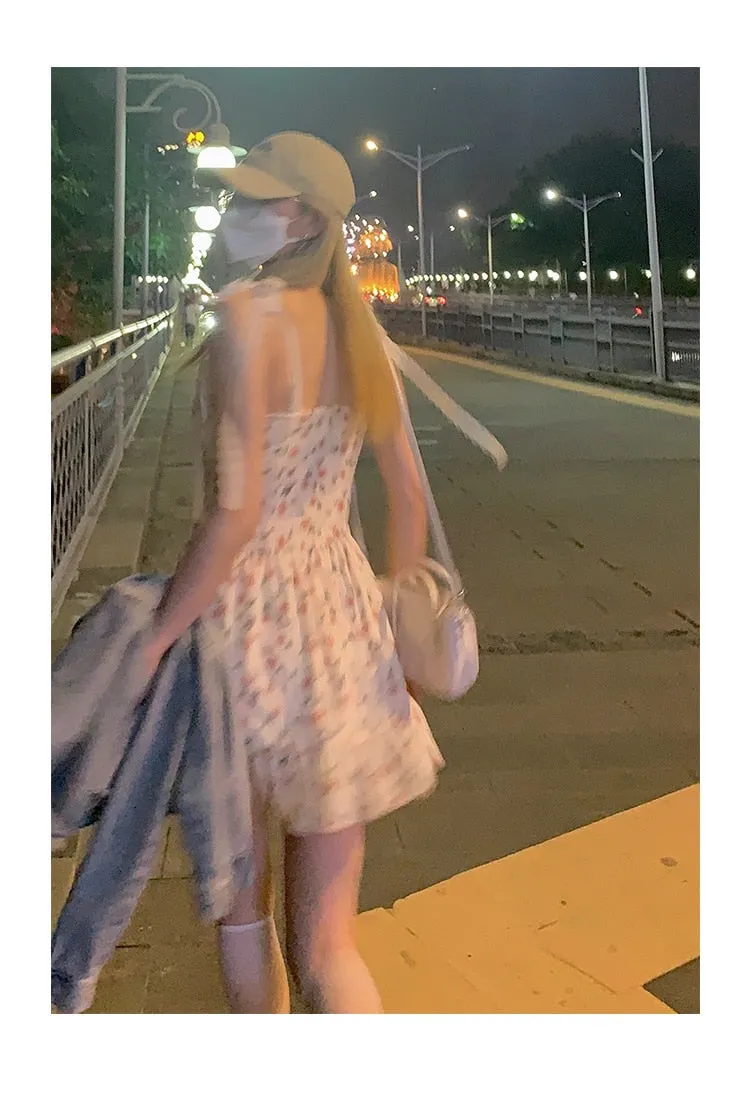 Autumn Vintage Elegant Strap Dress Women Floral Retro Evening Party Midi Dresses Print Casual Sweet Korean Fashion Dresses