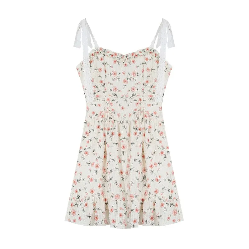 Autumn Vintage Elegant Strap Dress Women Floral Retro Evening Party Midi Dresses Print Casual Sweet Korean Fashion Dresses