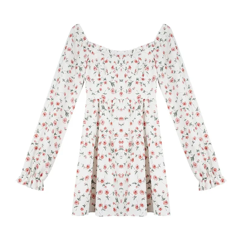 Autumn Vintage Elegant Strap Dress Women Floral Retro Evening Party Midi Dresses Print Casual Sweet Korean Fashion Dresses