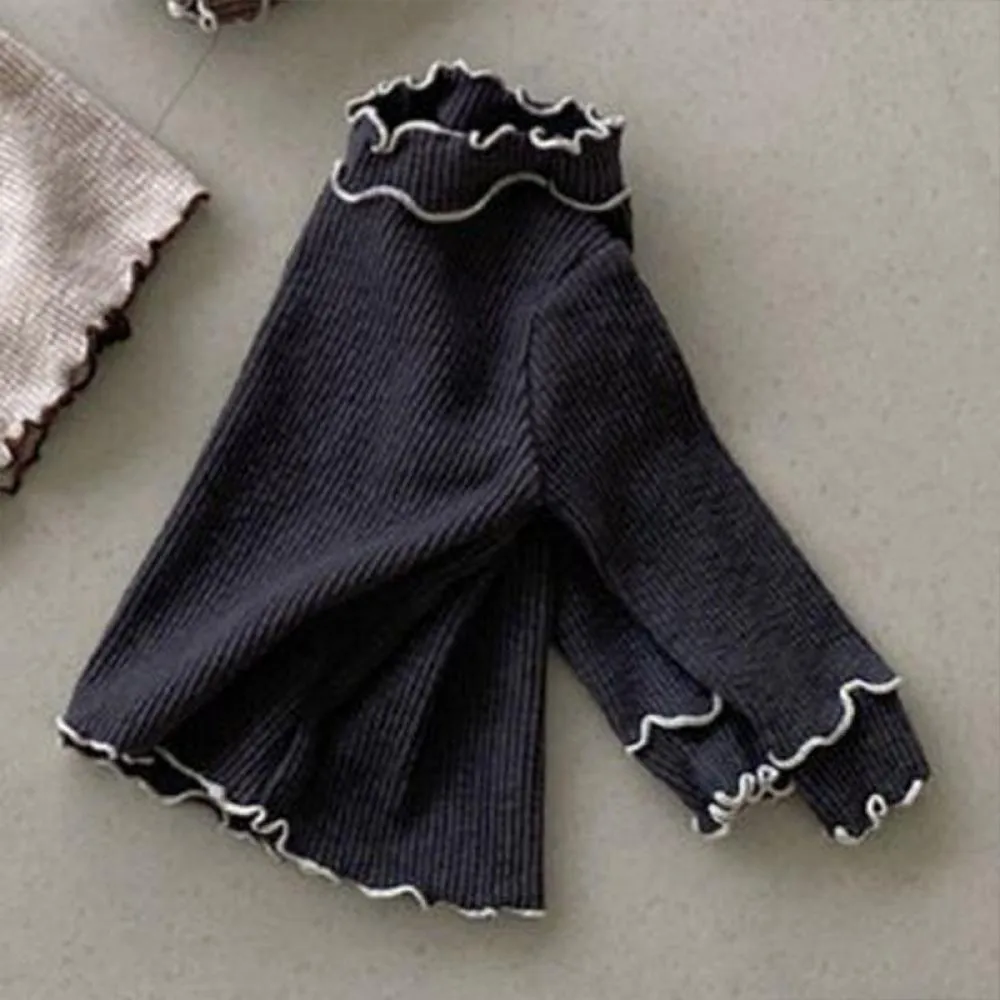 Baby Girl Autumn and Winter Solid Color Cotton Bottoming Shirt With Fungus Edge T-shirt Wholesale Baby Clothes