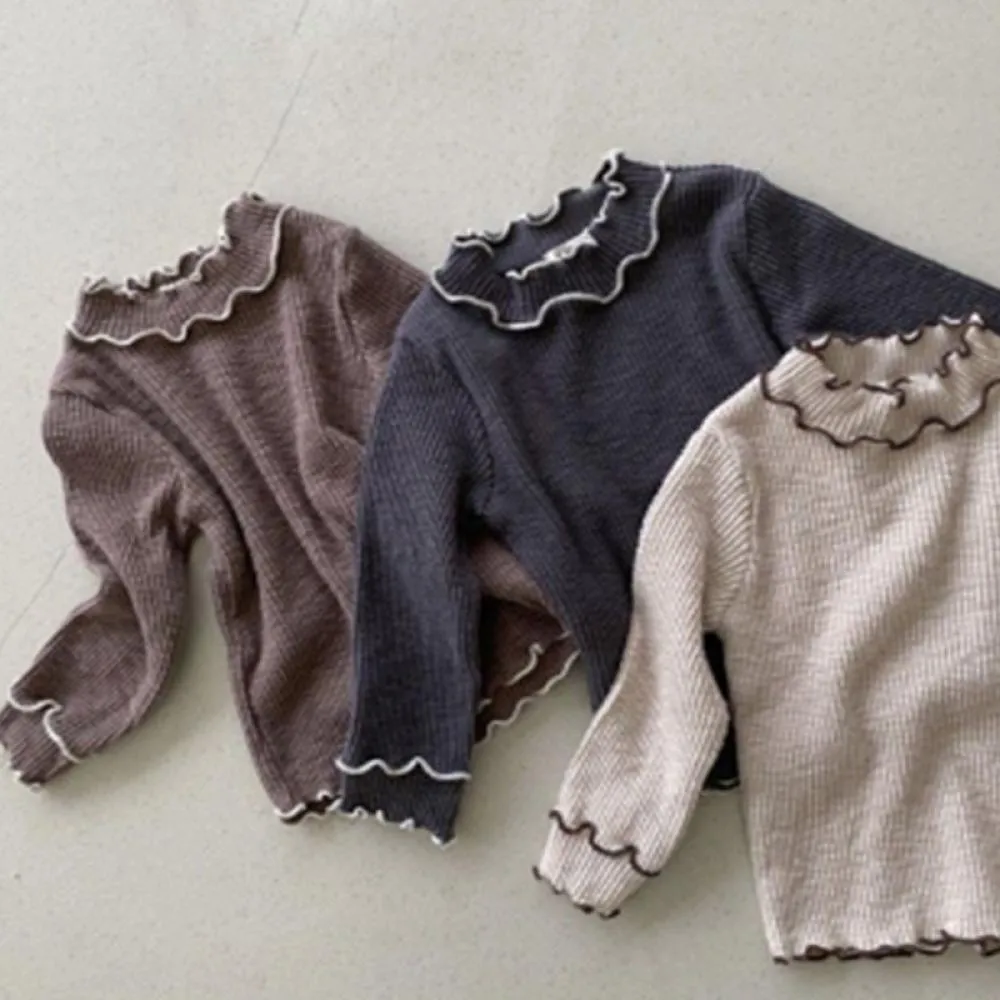 Baby Girl Autumn and Winter Solid Color Cotton Bottoming Shirt With Fungus Edge T-shirt Wholesale Baby Clothes