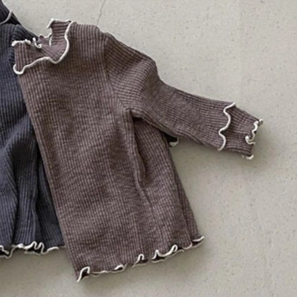 Baby Girl Autumn and Winter Solid Color Cotton Bottoming Shirt With Fungus Edge T-shirt Wholesale Baby Clothes