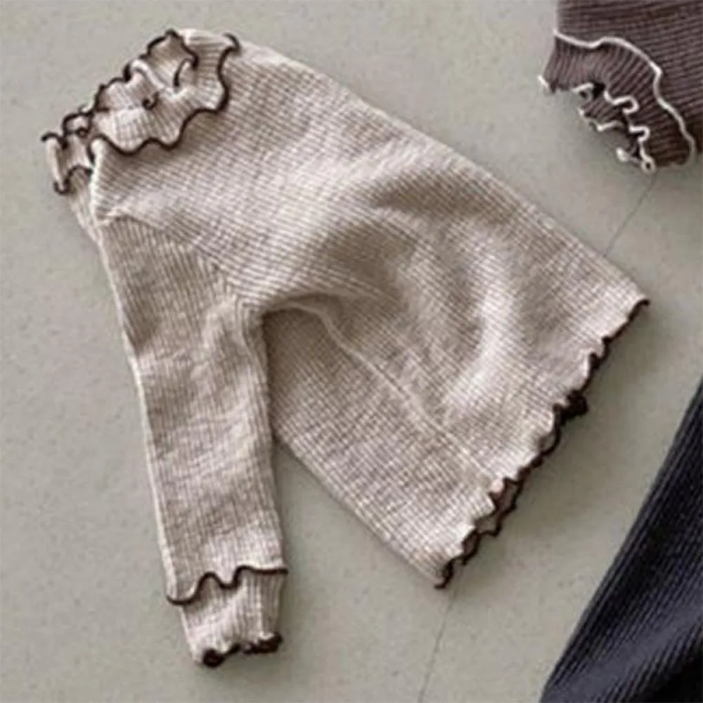 Baby Girl Autumn and Winter Solid Color Cotton Bottoming Shirt With Fungus Edge T-shirt Wholesale Baby Clothes