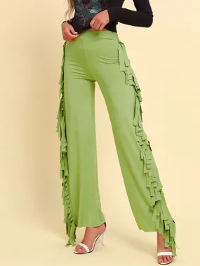 BerriesJam - 2024 Solid Fringe Trim Casual High Waist Straight Leg Trousers BerriesJam - 2024 Solid Fringe Trim Casual High Waist Straight Leg Trousers
