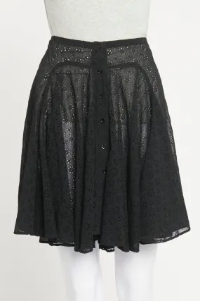 Black Broderie Anglaise Semi Sheer Preowned Skater Skirt Black Broderie Anglaise Semi Sheer Preowned Skater Skirt