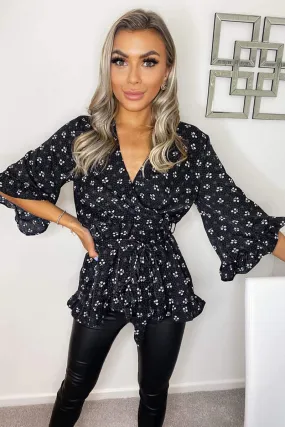 Black Ditsy Floral and Spot Wrap Top Black Ditsy Floral and Spot Wrap Top