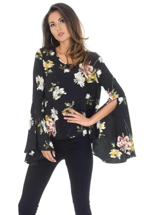 Black Floral Bell Sleeve Top Black Floral Bell Sleeve Top