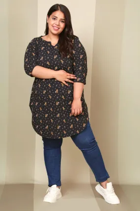 Black Floral Print Longline Tunic Black Floral Print Longline Tunic