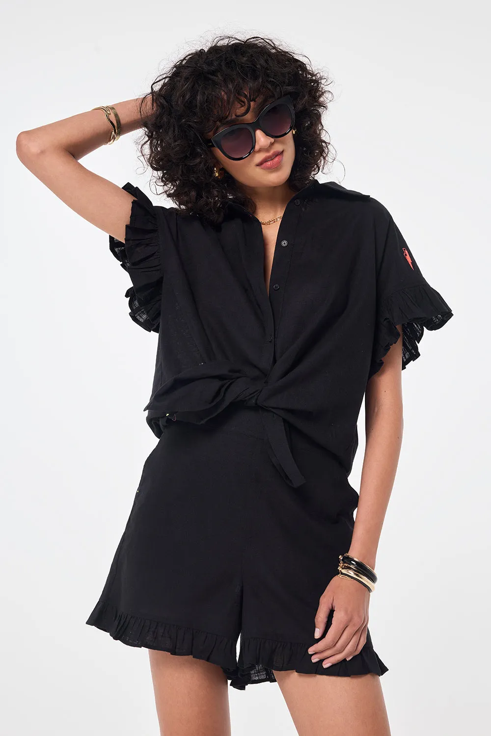 Black Frill Sleeve Shirt