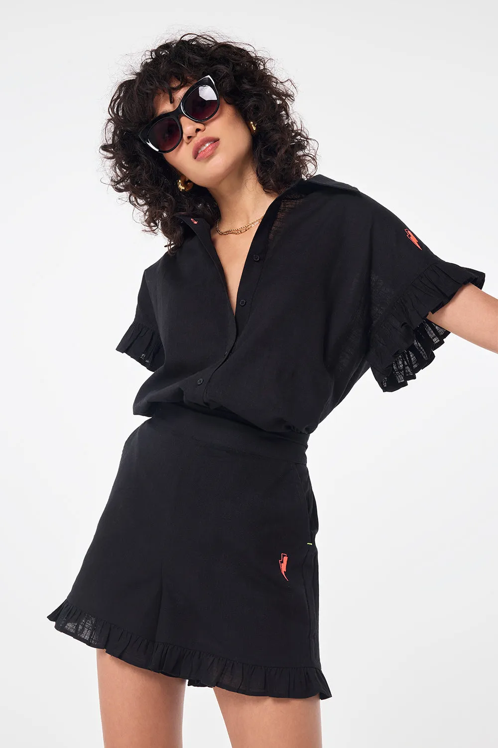 Black Frill Sleeve Shirt